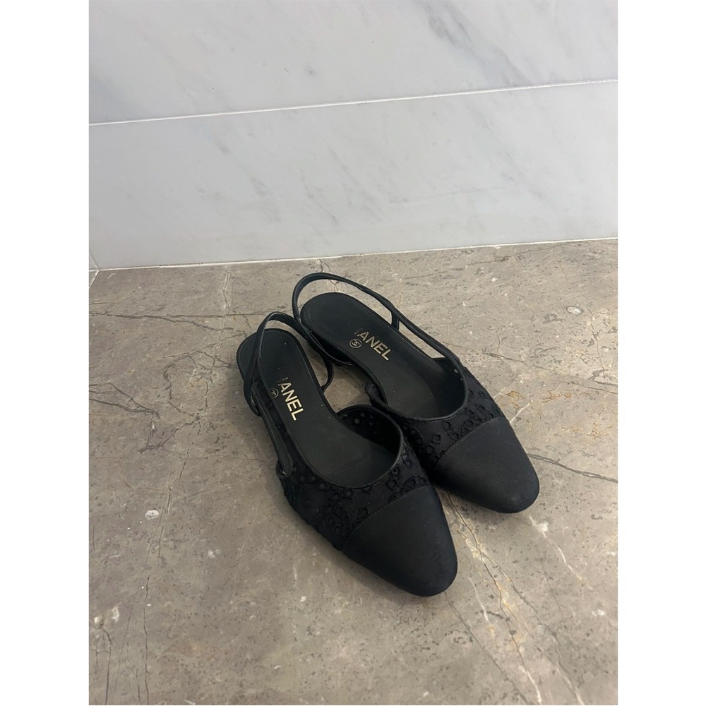 CHANEL Broderie Anglaise Black Slingback Flats